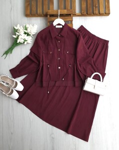 MOVES CEP KAPAKLI BELİ İPLİ ETEKLİ TAKIM B2-2-1717-04-BORDO - 1