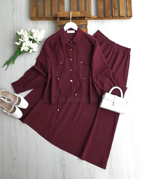 MOVES CEP KAPAKLI BELİ İPLİ ETEKLİ TAKIM B2-2-1717-04-BORDO - 1