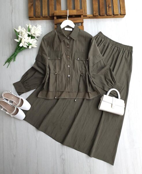 MOVES CEP KAPAKLI BELİ İPLİ ETEKLİ TAKIM 1717-09-HAKİ - 1