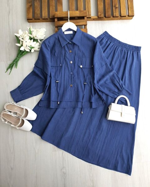 MOVES CEP KAPAKLI BELİ İPLİ ETEKLİ TAKIM B2-2-1717-11-İNDİGO - 1