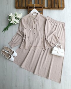 MOVES CEP KAPAKLI BELİ İPLİ ETEKLİ TAKIM B2-2-1717-34-BEJ - 