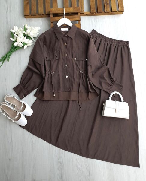 MOVES CEP KAPAKLI BELİ İPLİ ETEKLİ TAKIM B2-2-1717-37-KAHVE - 1