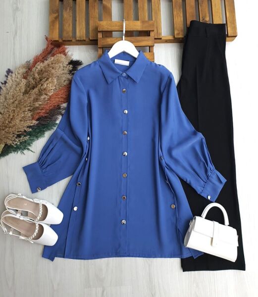 MOVES YANLARI DÜĞMELİ SALAŞ TUNİK B1-1-5670-11-İNDİGO - 1