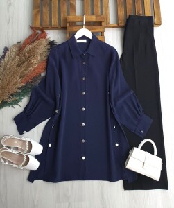 MOVES YANLARI DÜĞMELİ SALAŞ TUNİK B1-1-5670-12-LACİVERT - 1