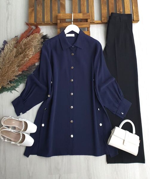 MOVES YANLARI DÜĞMELİ SALAŞ TUNİK B1-1-5670-12-LACİVERT - 1