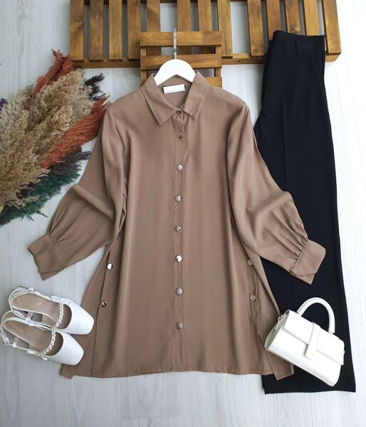 MOVES YANLARI DÜĞMELİ SALAŞ TUNİK 5670-25-VİZON - 1