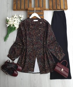 MUNFE ÜÇ DÜĞME ETNİK DESEN CEKET PANTOLON TAKIM A5-4-1741-01-SİYAH - 1