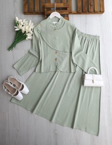 NAKSE ASİMETRİK PARÇALI GOLD DÜĞMELİ KETEN TAKIM 5712-08-MİNT - 1