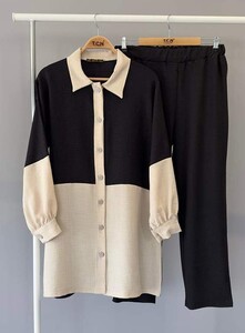 NALİ ÇİFT RENK KETEN İKİLİ TAKIM B7-3-1534-01-SİYAH - 