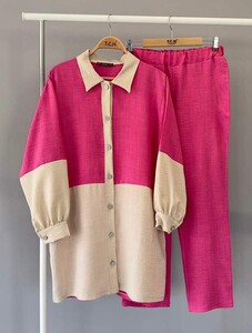 NALİ ÇİFT RENK KETEN İKİLİ TAKIM B7-3-1534-28-FUŞYA - 