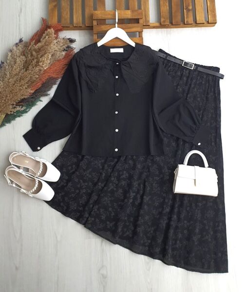 NALİ TÜL YAKALI GÖMLEK 5665-01-SİYAH - 1