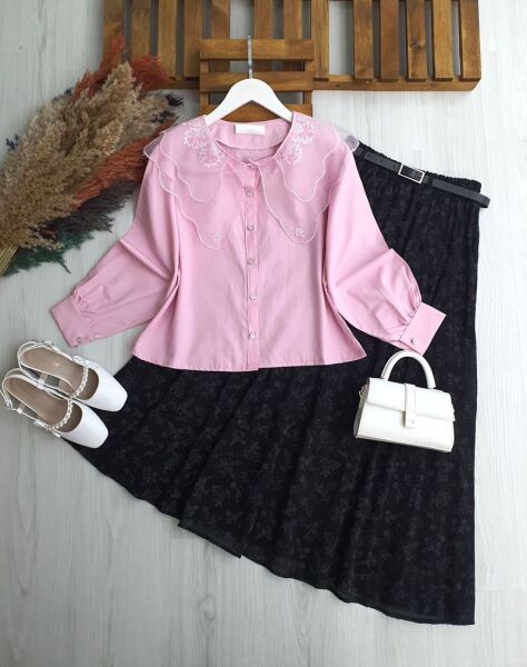 NALİ TÜL YAKALI GÖMLEK 5665-05-PUDRA - 1