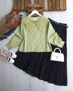 NALİ TÜL YAKALI GÖMLEK 5665-07-YEŞİL - 