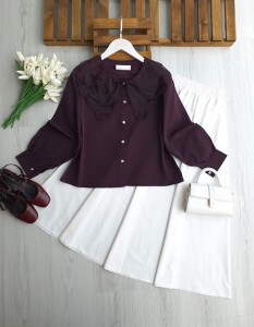 NALİ TÜL YAKALI GÖMLEK B8-5-5665-18-MÜRDÜM - 