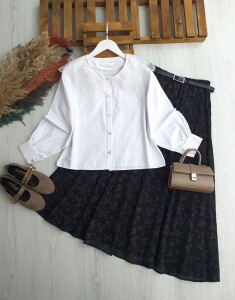 NALİ TÜL YAKALI GÖMLEK 5665-20-BEYAZ - 