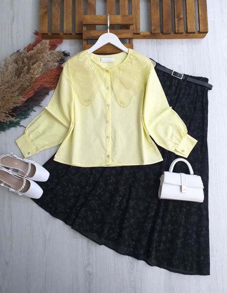 NALİ TÜL YAKALI GÖMLEK 5665-23-SARI - 1