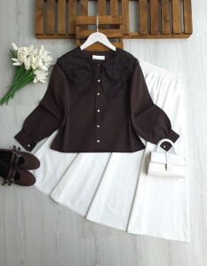 NALİ TÜL YAKALI GÖMLEK 5665-37-KAHVE - 1