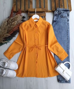 NALKDA ÖNÜ YIRTMAÇLI BELİ İPLİ GÖMLEK TUNİK B2-6-5657-15-ORANJ - 1