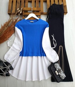 NAPE GÖMLEK GARNİLİ KOL BAĞCIKLI TUNİK C3-5316-14-SAKS - 