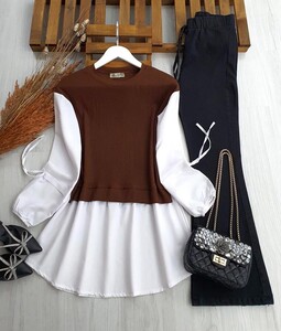 NAPE GÖMLEK GARNİLİ KOL BAĞCIKLI TUNİK C3-5316-37-KAHVE - 