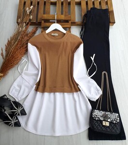NAPE GÖMLEK GARNİLİ KOL BAĞCIKLI TUNİK C3-5316-48-BİSKÜVİ - 