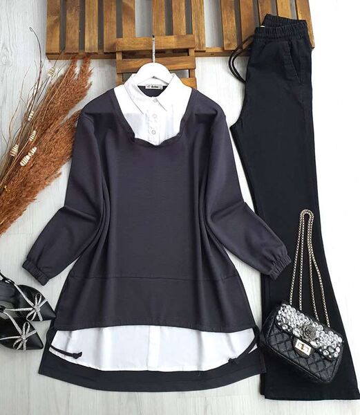 NARİ GÖMLEK GARNİLİ MUADİL TUNİK B5-5-5458-29-ANTRASİT - 1