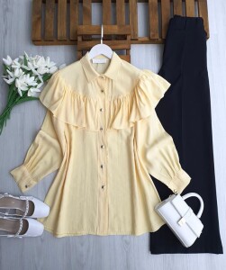 NASAB ÖN VE ARKA FIRFIRLI PELERİN GÖMLEK TUNİK B2-1-5693-23-SARI - 