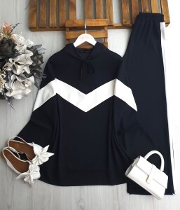 NEFS KOLDAN ÖNE BEYAZ GARNİLİ PANTOLON ŞERİTLİ TAKIM A4-3-1681-01-SİYAH - 