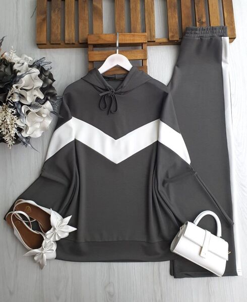 NEFS KOLDAN ÖNE BEYAZ GARNİLİ PANTOLON ŞERİTLİ TAKIM 1681-09-HAKİ - 1