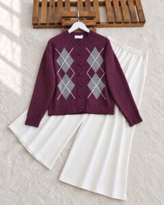 NELI RENKLİ BAKLAVA DESENLİ YUMOŞ HIRKA 60005-04-BORDO - 