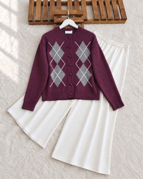 NELI RENKLİ BAKLAVA DESENLİ YUMOŞ HIRKA 60005-04-BORDO - 1