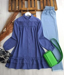 NELP PİLELİ KAT KAT SALAŞ TUNİK C7-5333-11-İNDİGO - 