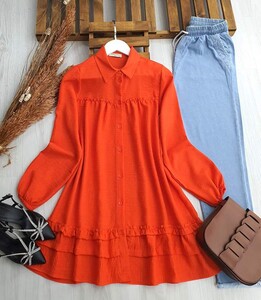 NELP PİLELİ KAT KAT SALAŞ TUNİK C7-5333-15-ORANJ - 