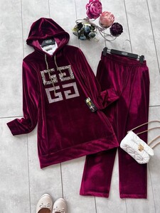 NERGE TAŞ İŞLEMELİ KADİFE İKİLİ TAKIM B11-4-1496-04-BORDO - 