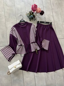 NESE ÇİZGİLİ ETEKLİ TAKIM B11-3-1503-18-MÜRDÜM - 