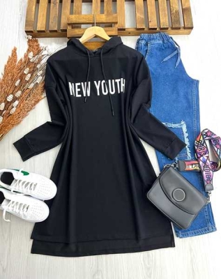 NEW YOUTH BASKILI TUNİK C8-5219-01-SİYAH - 