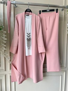 NEYSA KEMERLİ KOL TAŞLI KİMONO PANTOLON TAKIM D7-1526-05-PUDRA - 1