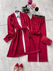 NİELA KUŞAKLI CEKET PANTOLON B9-5-1427-04-BORDO - 