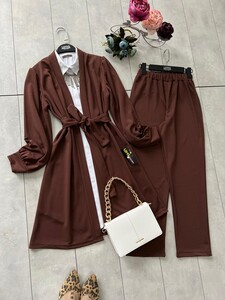 NİELA KUŞAKLI CEKET PANTOLON B9-5-1427-37-KAHVE - 