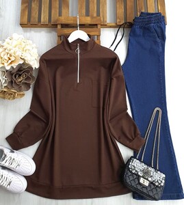 NOD YARIM FERMUARLI TEK CEPLİ TUNİK B1-5-5394-37-KAHVE - 