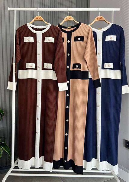 NOGE DÜĞME DETAYLI TRİKO ELBİSE A6-2-8118-48-BİSKÜVİ - 1