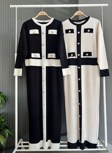 NOGE DÜĞME DETAYLI TRİKO ELBİSE A6-2-8118-50-KEMİK - 