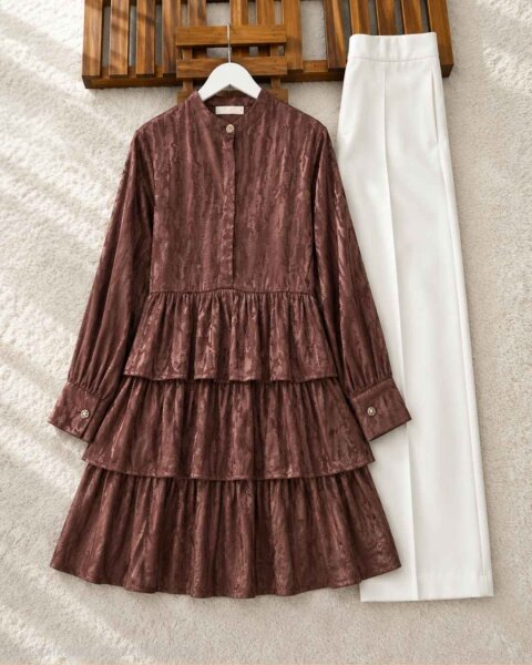 NOHS KAT KAT VARAKLI GÖMLEK TUNİK D8-23273-37-KAHVE - 1