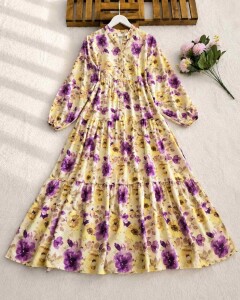 NOHW DESENLİ PATLI HAKİM YAKA SALAŞ ELBİSE 2451-02-MOR - 