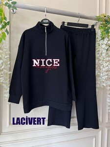 NOOG NAKIŞLI YARIM FERMUARLI İKİLİ TAKIM B10-3-1571-12-LACİVERT - 