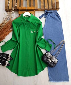 NOYSE KOLU BAĞLAMALI TAŞLI SALAŞ GÖMLEK C5--5268-54-BENETTON YEŞİLİ - 