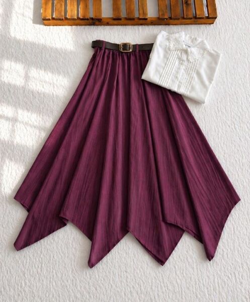 NUBES ASİMETRİK KESİM DERİ KEMERLİ KİLOŞ ETEK 6108-04-BORDO - 1