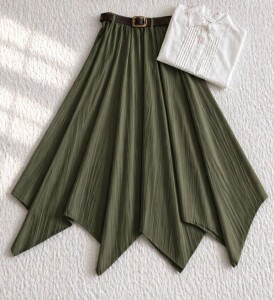 NUBES ASİMETRİK KESİM DERİ KEMERLİ KİLOŞ ETEK 6108-09-HAKİ - 1