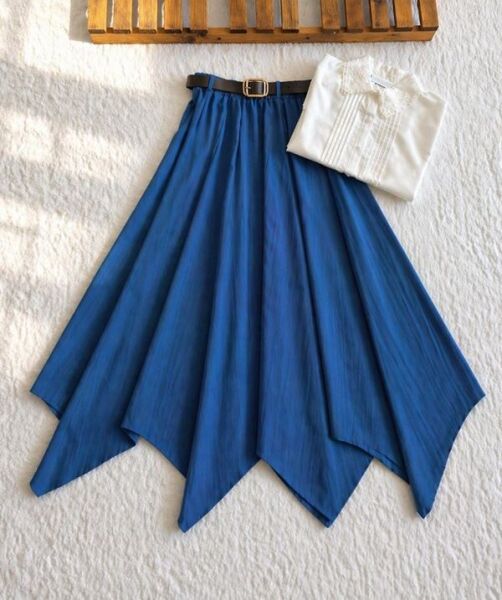 NUBES ASİMETRİK KESİM DERİ KEMERLİ KİLOŞ ETEK 6108-11-İNDİGO - 1