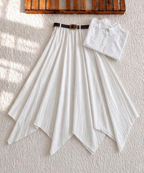 NUBES ASİMETRİK KESİM DERİ KEMERLİ KİLOŞ ETEK 6108-20-BEYAZ - 1